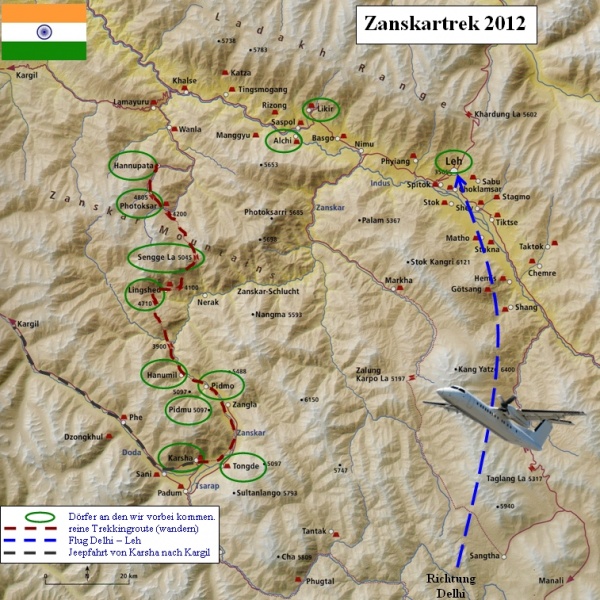 Karte Zanskartrek - Reisetipps und Reiseinformationen