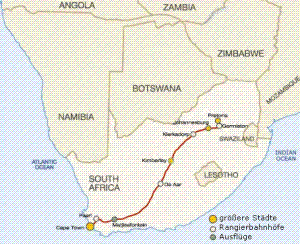 Rovos Rail Strecke Pretoria - Kapstadt 